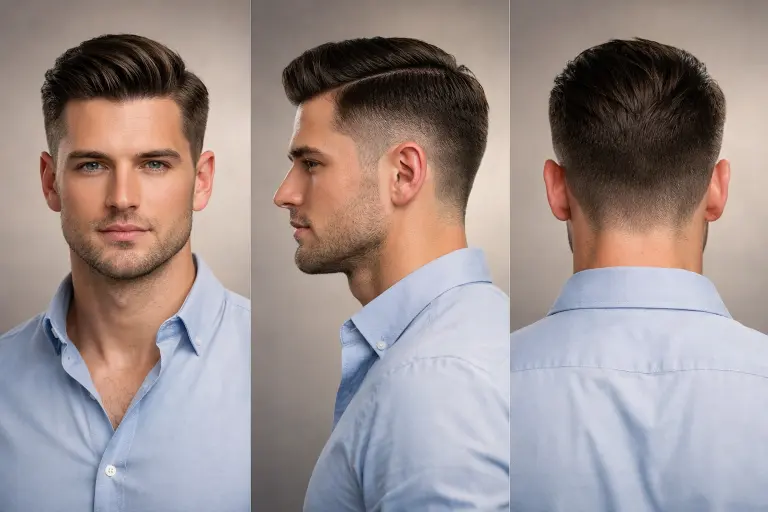 : A variety of side part haircuts for men featuring fades, undercuts, and textured styles on different hair types and lengths