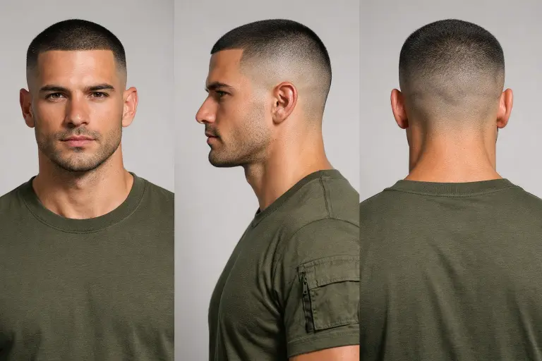 clean buzz cut fade styles for men showing low, mid, and high fades with short textured top on different hair types