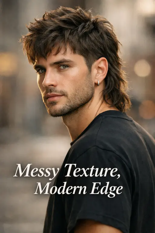 modern low taper mullet hairstyle with clean tapered sides and longer textured back on straight hair
