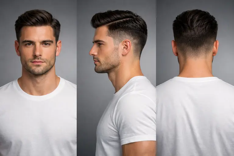 : A variety of side part haircuts for men featuring fades, undercuts, and textured styles on different hair types and lengths