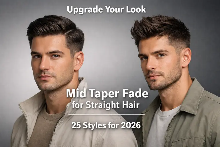 collection of mid taper fade for straight hair styles showing clean fades, textured tops, and different modern variations
