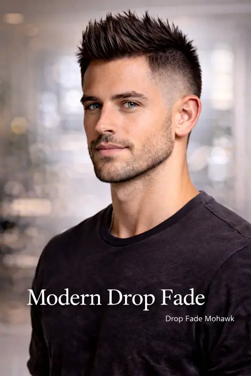 collection of short mohawk haircuts for men showing different fades, textures, and modern styling variations