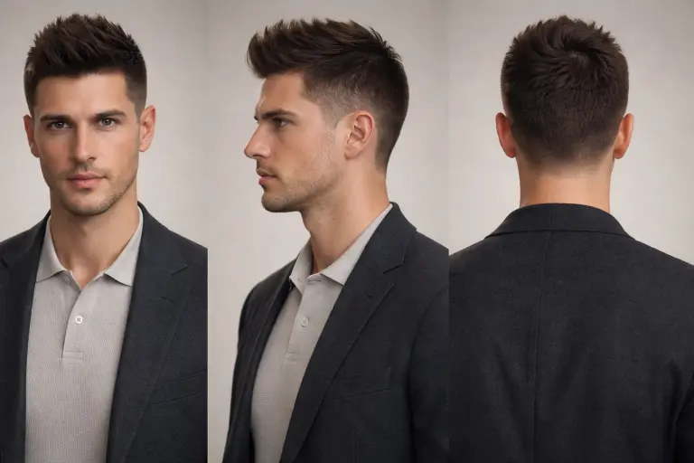 Collection of faux hawk haircuts for men showing different lengths, fades, and textures with volume styled through the center