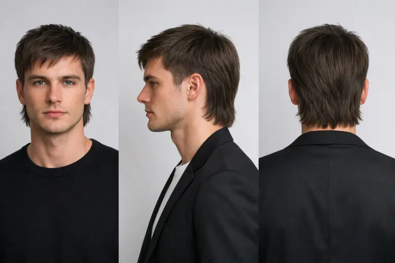 modern low taper mullet hairstyle with clean tapered sides and longer textured back on straight hair