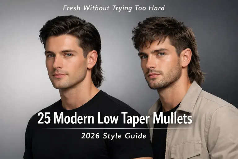 modern low taper mullet hairstyle with clean tapered sides and longer textured back on straight hair