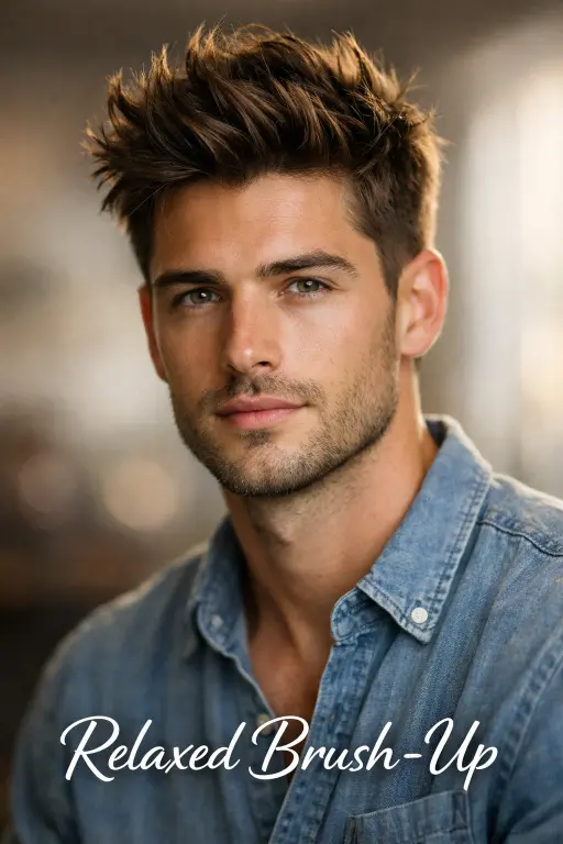 man with low taper fade messy top hairstyle featuring textured medium-length hair and clean tapered sides