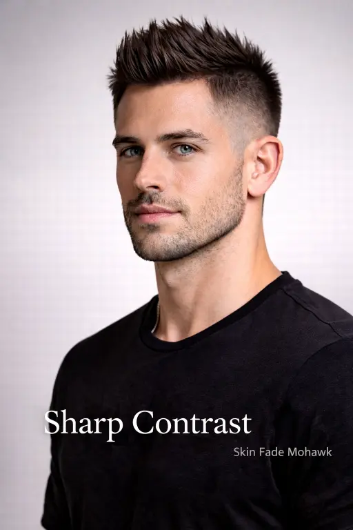 collection of short mohawk haircuts for men showing different fades, textures, and modern styling variations
