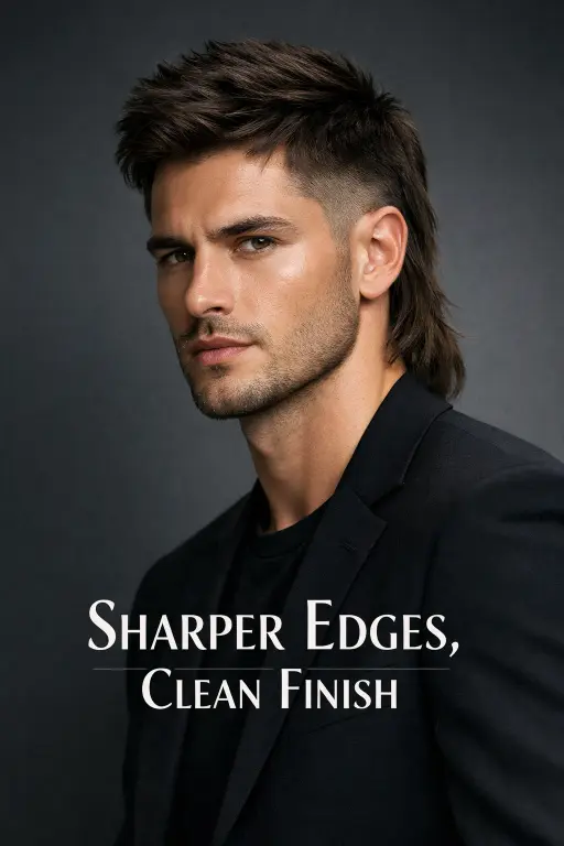 modern low taper mullet hairstyle with clean tapered sides and longer textured back on straight hair