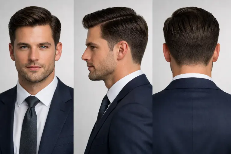 : A variety of side part haircuts for men featuring fades, undercuts, and textured styles on different hair types and lengths