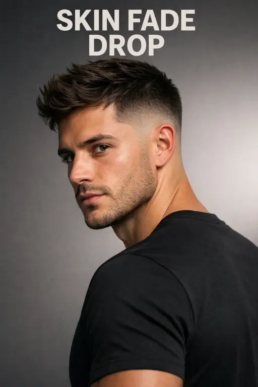 clean mid drop taper fade haircut with natural blend around the ear and neckline, styled top showing modern versatile men’s hairstyle