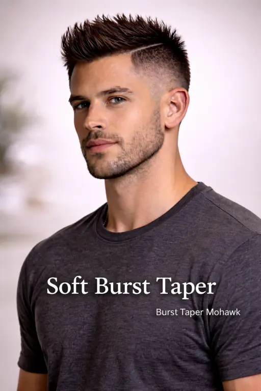 collection of short mohawk haircuts for men showing different fades, textures, and modern styling variations