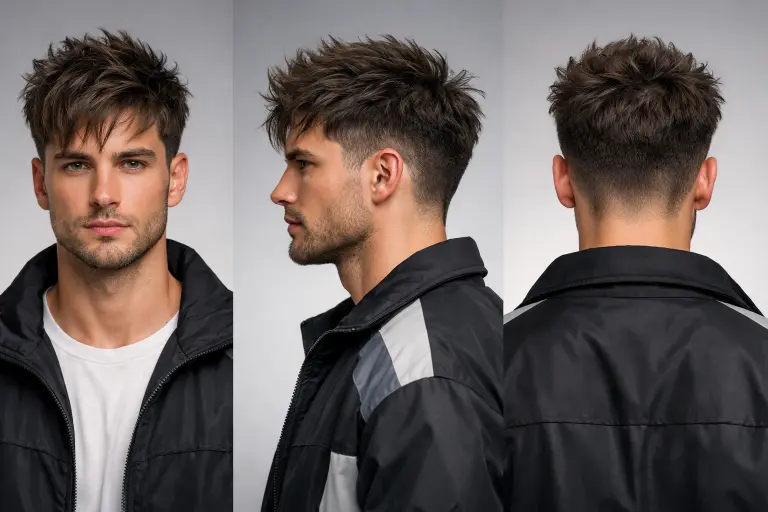 man with low taper fade messy top hairstyle featuring textured medium-length hair and clean tapered sides
