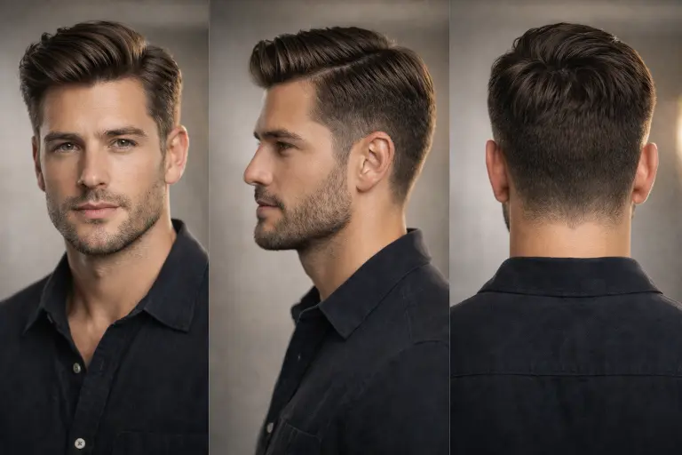 : A variety of side part haircuts for men featuring fades, undercuts, and textured styles on different hair types and lengths