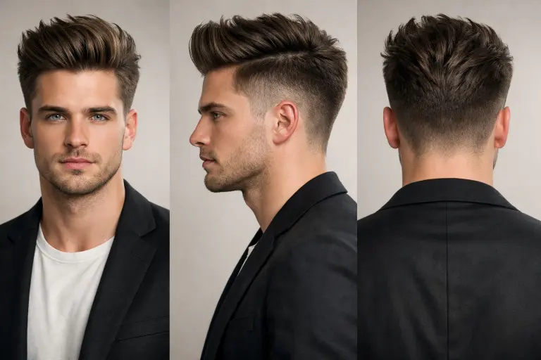 High taper fade long hairstyles for men featuring clean faded sides with long textured hair on top styled in different modern looks