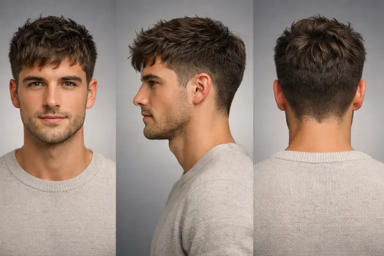 modern textured crop haircuts for men with faded sides and layered choppy top styled naturally