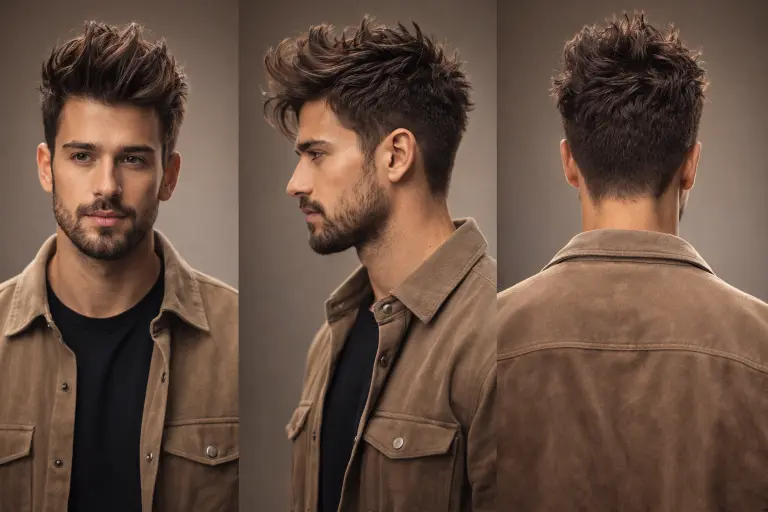 Collection of faux hawk haircuts for men showing different lengths, fades, and textures with volume styled through the center