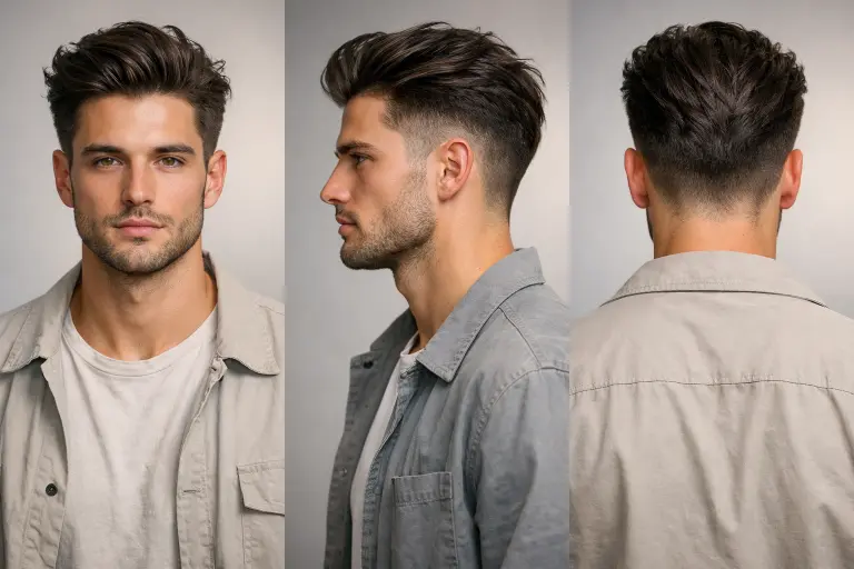 clean mid drop taper fade haircut with natural blend around the ear and neckline, styled top showing modern versatile men’s hairstyle