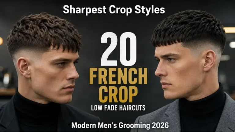 Sharp modern French crop low fade haircut on a stylish man with textured hair, clean faded sides, and defined fringe, showcasing trendy men’s grooming and contemporary barber style.