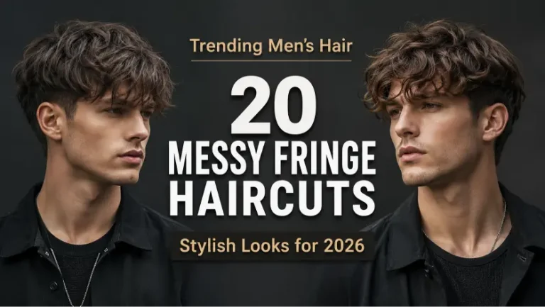 Messy fringe haircut for men with textured volume, modern fade, and natural movement — stylish 2026 men’s hairstyle idea for straight, wavy, and curly hair types.