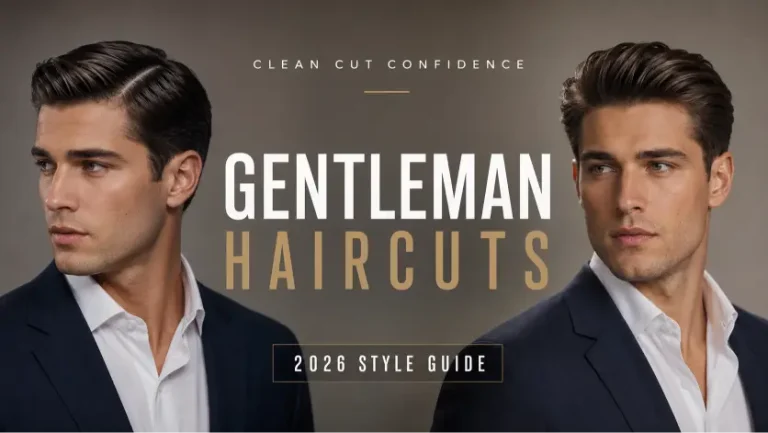 Modern gentleman haircut styles for men featuring classy side parts, textured quiffs, slick backs, taper fades, and executive hairstyles designed for different face shapes, hair types, and professional modern looks.