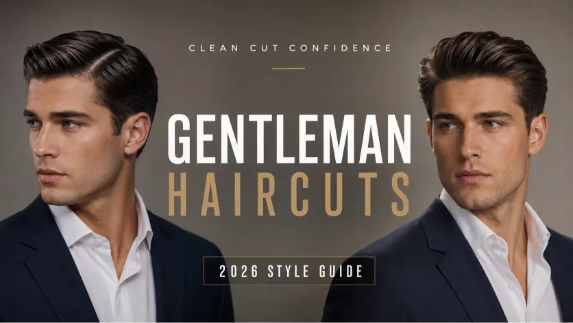 Modern gentleman haircut styles for men featuring classy side parts, textured quiffs, slick backs, taper fades, and executive hairstyles designed for different face shapes, hair types, and professional modern looks.