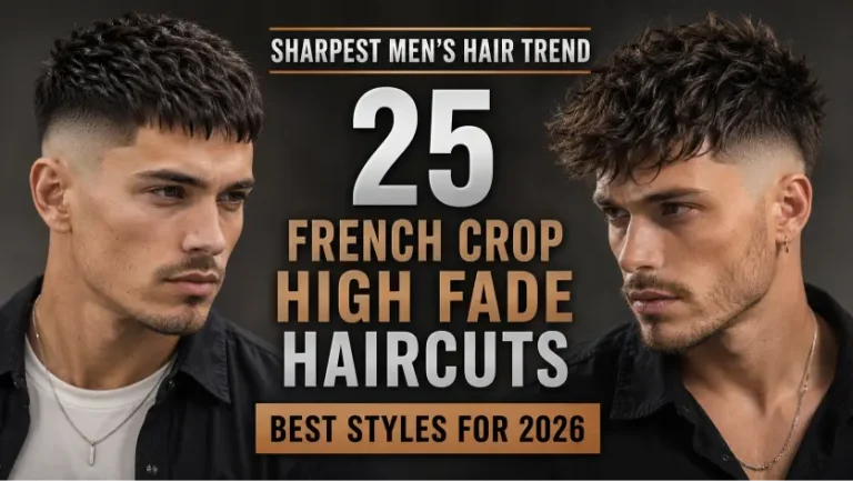 Man with a modern French crop high fade haircut featuring textured top layers, sharp faded sides, and a clean masculine finish, showcasing trendy men’s hairstyle inspiration for 2026.