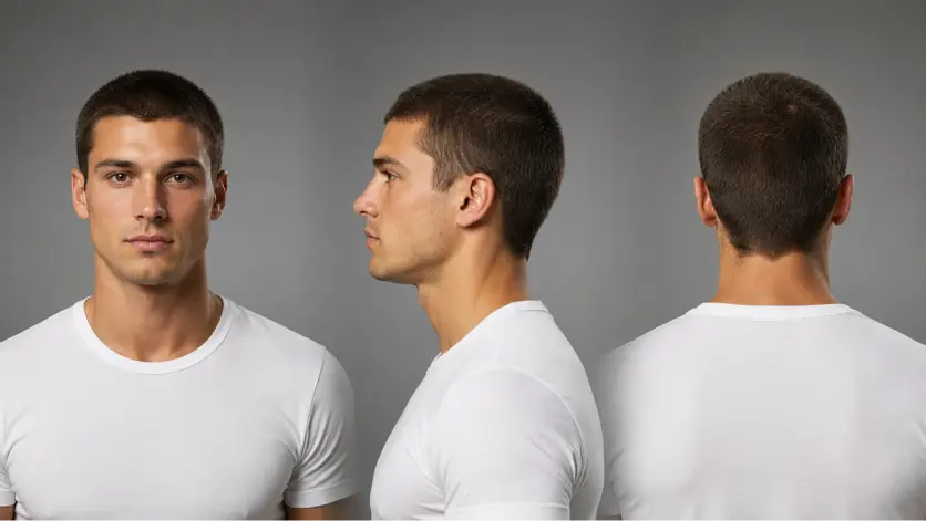 Modern long buzz cut hairstyles for men featuring fades, textured buzz cuts, beard combinations, and bold masculine looks