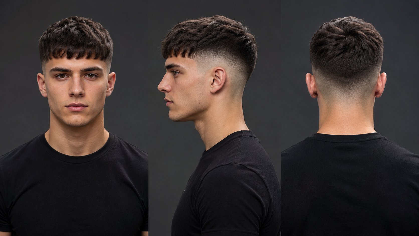 Man with a modern French crop high fade haircut featuring textured top layers, sharp faded sides, and a clean masculine finish, showcasing trendy men’s hairstyle inspiration for 2026.
