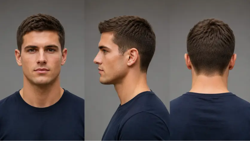 one powerfull image alt Clean and sharp crew cut haircut for men with modern fade, textured top, and masculine low maintenance style for every face shape