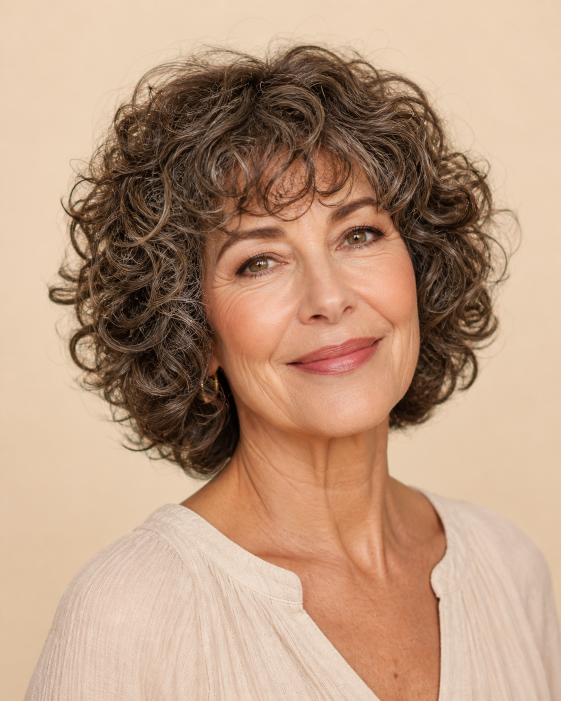 Layered bob with bangs for women over 50 showcasing flattering, modern styles for different face shapes and hair textures