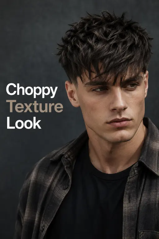 Messy fringe haircut for men with textured volume, modern fade, and natural movement — stylish 2026 men’s hairstyle idea for straight, wavy, and curly hair types.