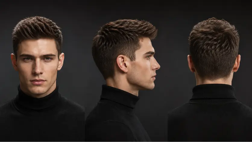 one powerfull image alt Clean and sharp crew cut haircut for men with modern fade, textured top, and masculine low maintenance style for every face shape
