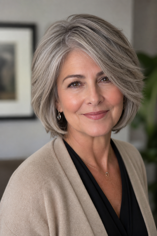 Short layered hairstyles for women over 60 showcasing modern volume, texture, and easy-to-maintain elegant looks
