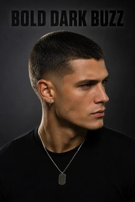Modern long buzz cut hairstyles for men featuring fades, textured buzz cuts, beard combinations, and bold masculine looks