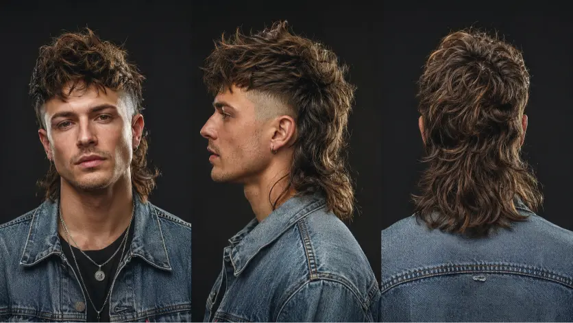 Man with a modern burst fade mohawk haircut featuring textured volume, sharp faded sides, and bold masculine style trend for men
