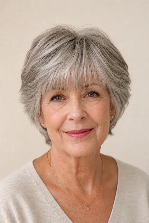 Short layered hairstyles for women over 60 showcasing modern volume, texture, and easy-to-maintain elegant looks