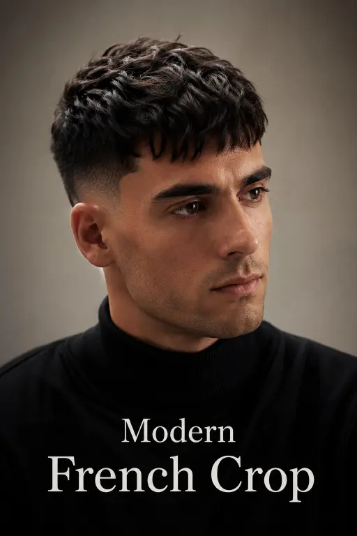 Messy fringe haircut for men with textured volume, modern fade, and natural movement — stylish 2026 men’s hairstyle idea for straight, wavy, and curly hair types.