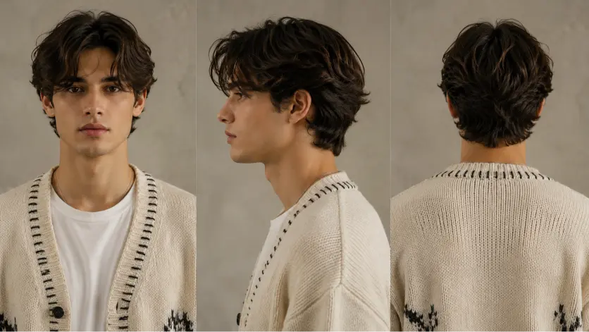 Messy fringe haircut for men with textured volume, modern fade, and natural movement — stylish 2026 men’s hairstyle idea for straight, wavy, and curly hair types.