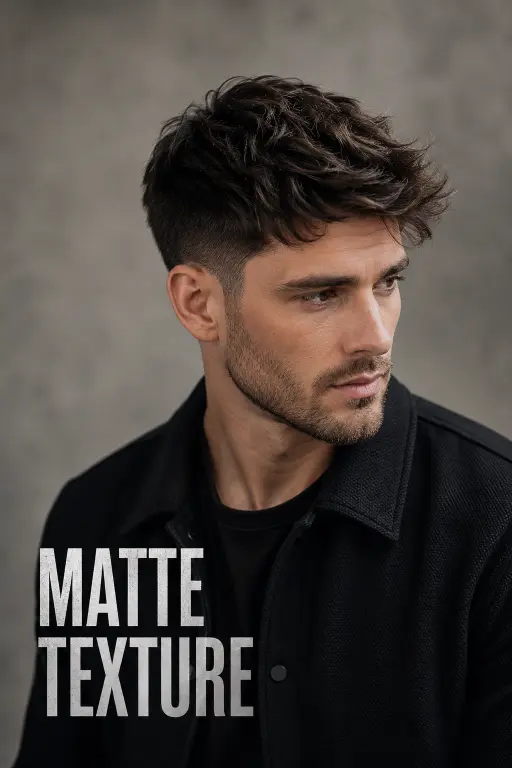 Confident young man with a modern Ivy League haircut featuring neatly tapered sides, textured side-parted top, and a clean masculine finish, styled in a premium barbershop setting with sharp grooming details and timeless men’s fashion aesthetic.