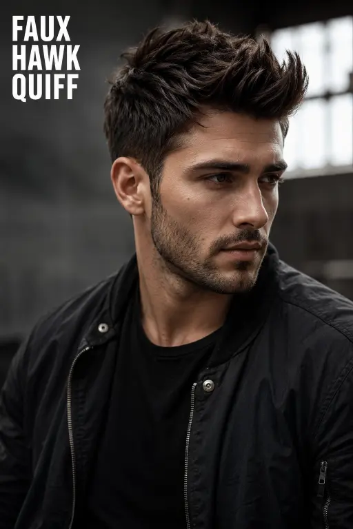 Modern textured quiff hairstyle for men with high fade, thick volume, and natural texture styled for a sharp masculine look
