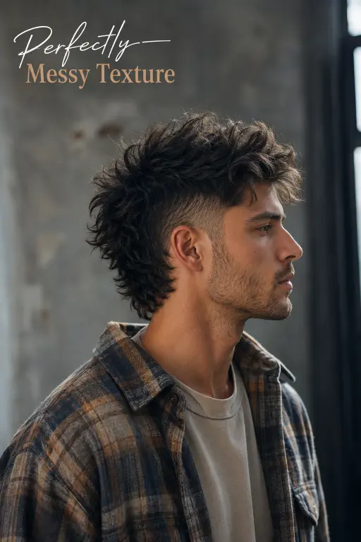 Man with a modern burst fade mohawk haircut featuring textured volume, sharp faded sides, and bold masculine style trend for men