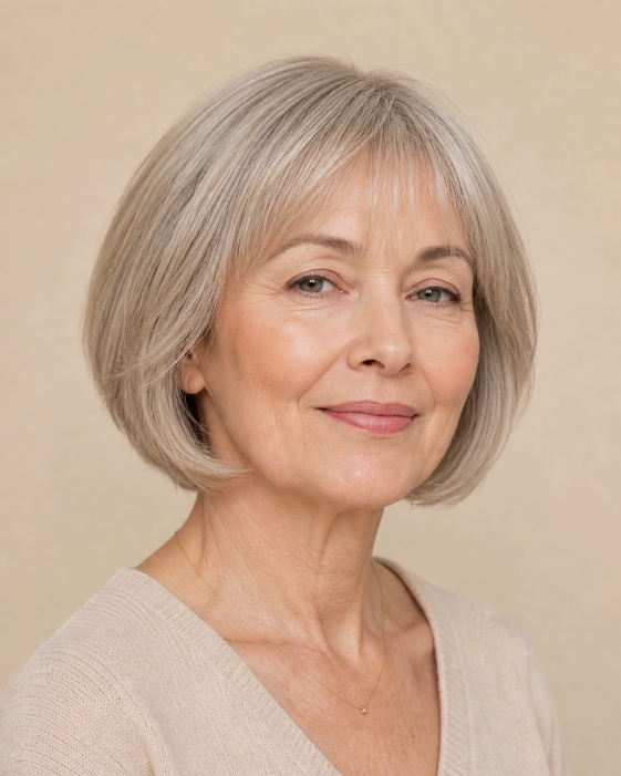 Layered bob with bangs for women over 50 showcasing flattering, modern styles for different face shapes and hair textures