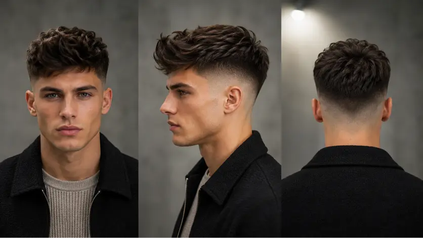 Man with a modern French crop high fade haircut featuring textured top layers, sharp faded sides, and a clean masculine finish, showcasing trendy men’s hairstyle inspiration for 2026.