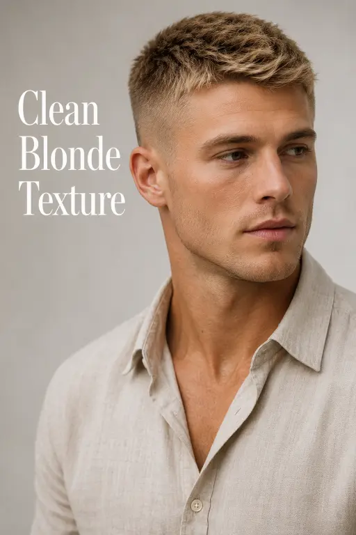 one powerfull image alt Clean and sharp crew cut haircut for men with modern fade, textured top, and masculine low maintenance style for every face shape