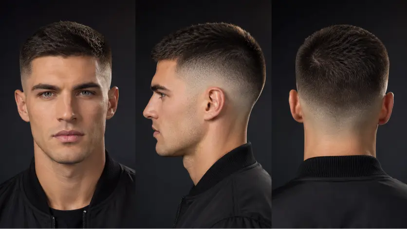 Modern long buzz cut hairstyles for men featuring fades, textured buzz cuts, beard combinations, and bold masculine looks