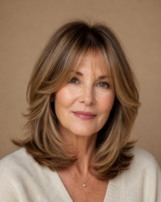 Layered bob with bangs for women over 50 showcasing flattering, modern styles for different face shapes and hair textures