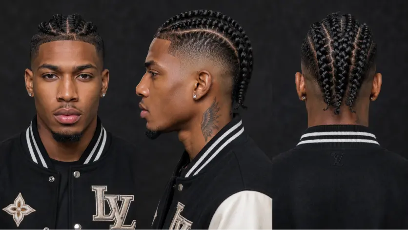 Man with a modern burst fade mohawk haircut featuring textured volume, sharp faded sides, and bold masculine style trend for men