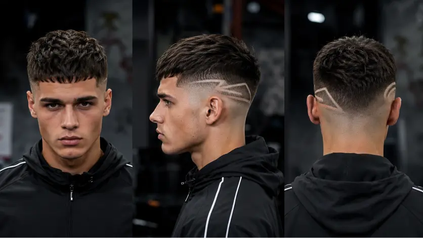 Man with a modern French crop high fade haircut featuring textured top layers, sharp faded sides, and a clean masculine finish, showcasing trendy men’s hairstyle inspiration for 2026.