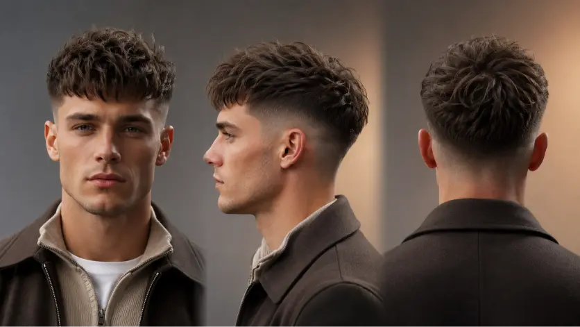 French crop mid fade hairstyle variations for men featuring textured tops, clean faded sides, sharp fringes, and modern masculine grooming styles for different hair types and face shapes.