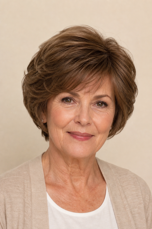 Short layered hairstyles for women over 60 showcasing modern volume, texture, and easy-to-maintain elegant looks